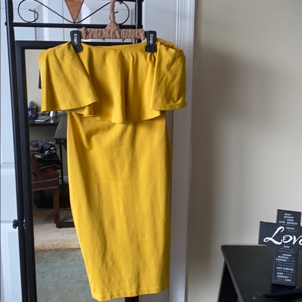 Golden Mustard ruffled tube top dress